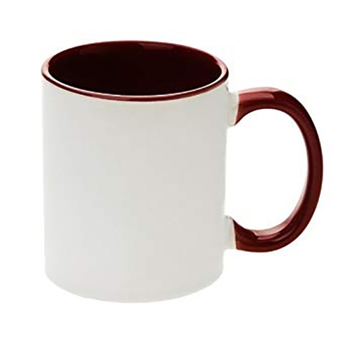 11oz White with Maroon Inner and Handle Colour Sublimation Coffee Mugs