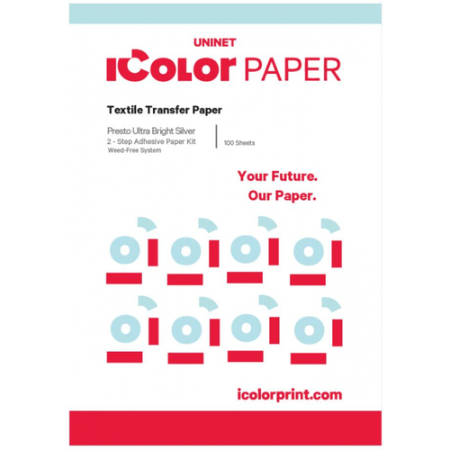 IColor Presto! Ultra Bright 2 Step Silver Metallic Transfer &amp; Adhesive Paper Kit - A4 Size Pk 100 pairs