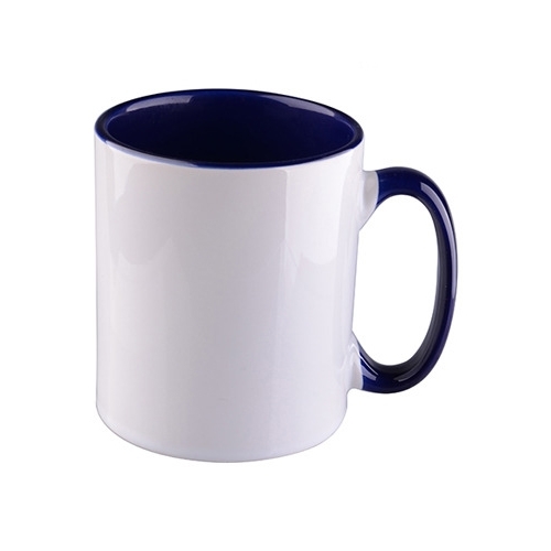 11oz White with Blue Inner and Handle Colour Sublimation Coffee Mugs Carton of 36