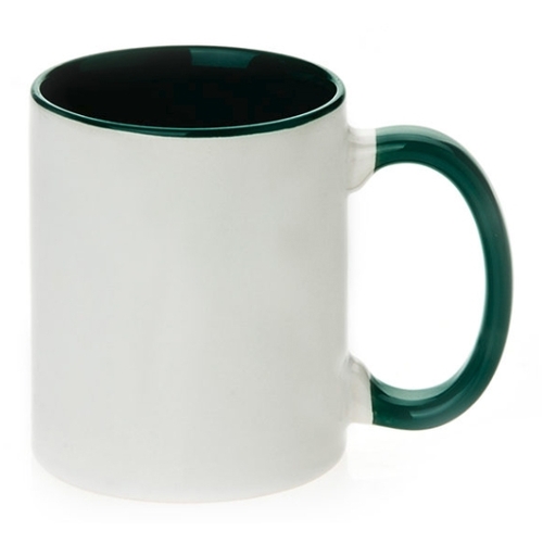 11oz White with Green Inner and Handle Coloured Sublimation Coffee Mugs Box of 12