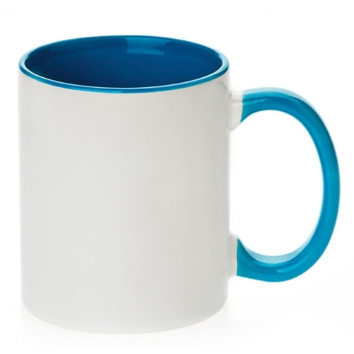 11oz White with Light Blue Inner and Handle Colour Sublimation Coffee Mugs Carton of 36