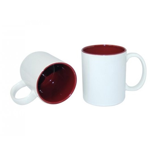 11oz White with Maroon Inner Colour Sublimation Coffee Mugs Carton of 36