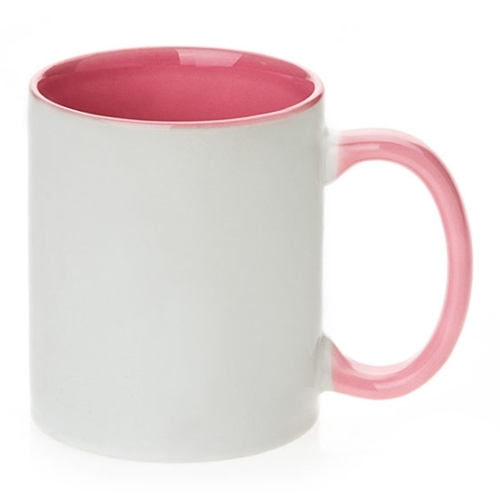 11oz White with Pink Inner and Handle Sublimation Coffee Mugs