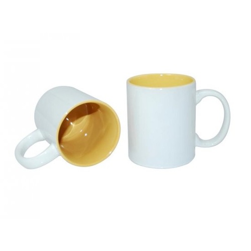 11oz White with Yellow Inner Colour Sublimation Coffee Mugs Box of 12