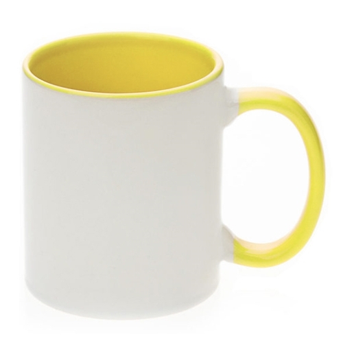 11oz White with Yellow Inner and Handle Colour Sublimation Coffee Mugs