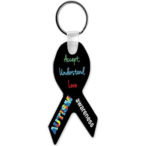 Unisub 4660 Semi-Gloss White Aluminium Key Chain - Awareness Ribbon 2 Sided Box of 50