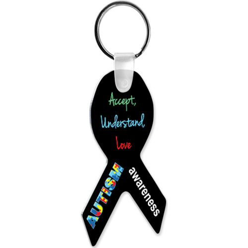 Unisub 4660 Semi-Gloss White Aluminium Key Chain - Awareness Ribbon 2 Sided
