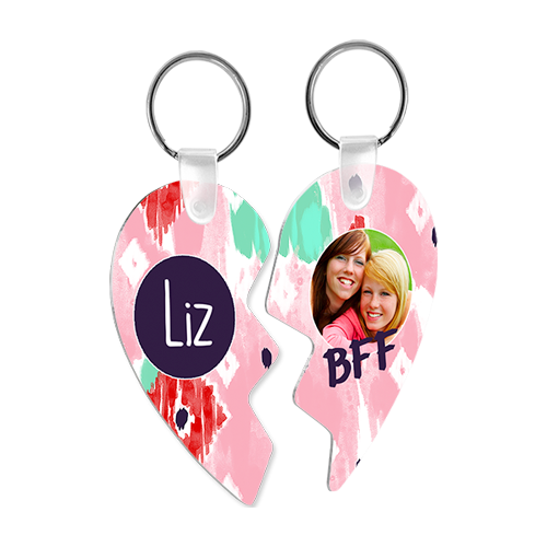 Unisub 4664 Semi-Gloss White Aluminium Key Chain - Two Part Heart 2 Sided