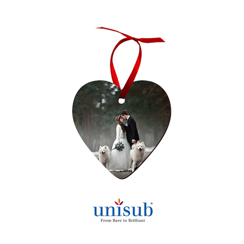 Unisub 4868 Double Sided Gloss White Textured Hardboard Heart Ornaments W/ Red Ribbon 83mm x 83mm Box of 25