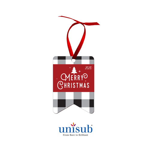 Unisub 4869 Double Sided Gloss White Textured Hardboard Bunting Ornaments W/ Red Ribbon 89mm x 63mm Box of 25