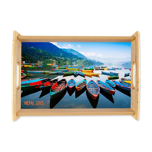 Unisub 5699 Gloss White Wood/Hardboard Large Natural Serving Tray w/HB Insert (280mm x 432mm)
